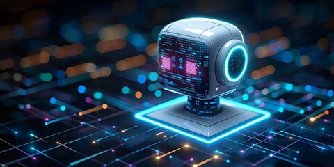 Wall Mural - artificial intelligence chat bot connected to computer