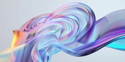 Wall Mural - Abstract colorful shape, 3d render. Curly Holographic Reflective Iridescent Shape