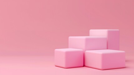 Aufkleber - Awarding podium made of three 3d pastel square shapes of different sized against blank pink background for copy space : Generative AI