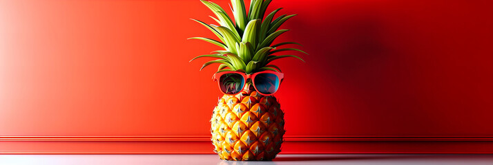 Poster - Playful and Stylish Summer Theme with Pineapple Wearing Sunglasses, Bright and Creative Tropical Mood
