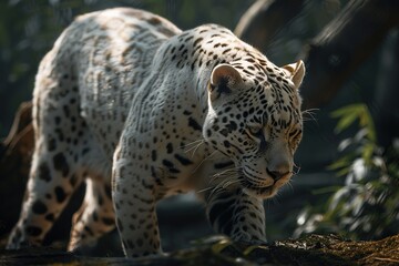 Sticker - A captivating image of an albino jaguar in stealth mode, its white fur emphasizing the grace and power of this elusive big cat