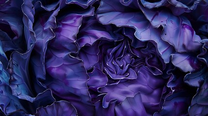 Aufkleber - Background of the blue cabbage in the cut macro photography Close up top view Texture raw purple cabbage : Generative AI