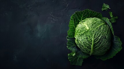 Poster - Raw fresh green cabbage texture and background top view over dark background selective focus : Generative AI