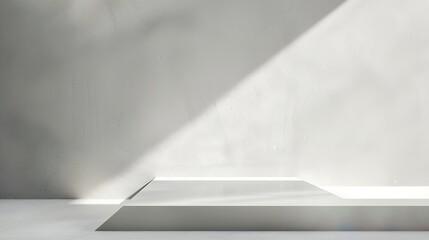Poster - White abstract empty corner blank table studio shot empty table white podium with spotlight and bright minimal background plaster bright white and gray wall and white table stage backg : Generative AI
