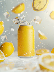 Lemon Soda Splash
A can of lemon soda surrounded by ice cubes and lemon slices, creating a refreshing burst of flavors. Perfect for campaigns promoting refreshing beverages and summer vibes