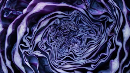 Aufkleber - Background of the blue cabbage in the cut macro photography Close up top view Texture raw purple cabbage : Generative AI