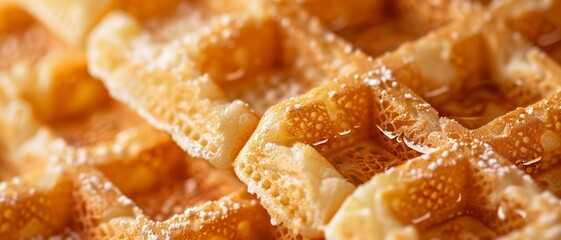 Wall Mural - Macro food shot on the texture of waffles. Copy space area for text. Background, banner, template, events card.
