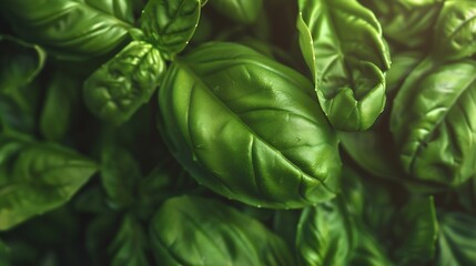 Poster - close up of fresh green basil leaf : Generative AI