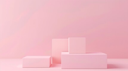 Aufkleber - Awarding podium made of three 3d pastel square shapes of different sized against blank pink background for copy space : Generative AI