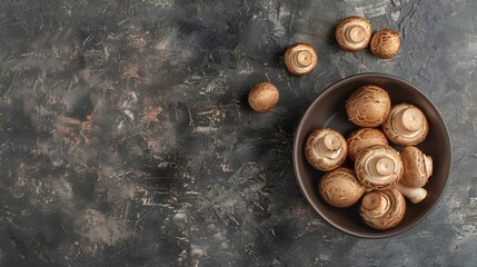 Poster - Top View Of Uncooked Fresh Raw Royal Champignon Mushrooms Close Up Appetizing Brown Mushrooms Ready For Eating Bowl with Edible Vegetables Cultivated Conception : Generative AI
