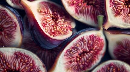 Aufkleber - Sliced fresh figs closeup Macro photo : Generative AI