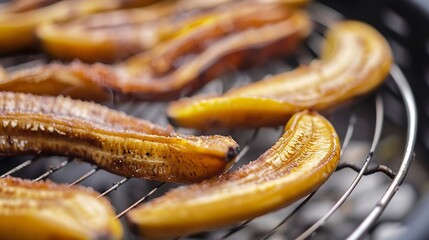 Aufkleber - on a round white grill dried banana closeup : Generative AI