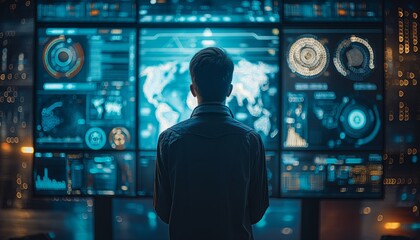 Person observing futuristic control room