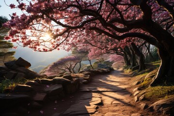 Wall Mural - Cherry in mountain trail, natural beauty., generative IA
