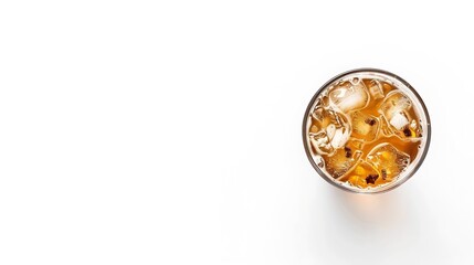 Wall Mural - Glass of ice coffee isolated on white background from top view : Generative AI