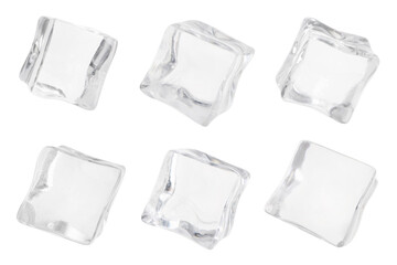 Wall Mural - Crystal clear ice cubes isolated on white, set