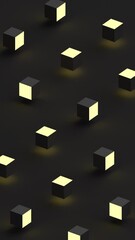 Poster - Abstract vertical animation, dark geometric background with rotating cubes, 4k seamless looped video, 3d render