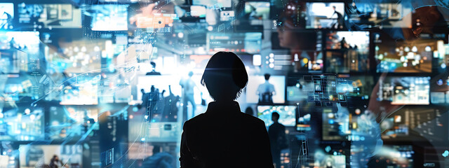 Leinwandbilder - collage of scenes showcasing global business collaboration, featuring business teams working with digital interfaces, global network connections, and data exchange