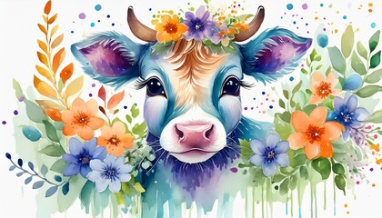 Wall Mural - watercolor baby cow clipart for graphic resources
