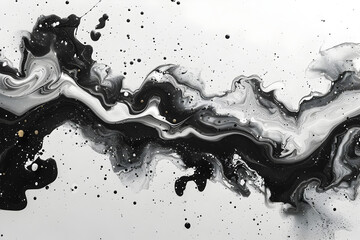 Wall Mural - Black and white watercolor paint marble on transparent background.