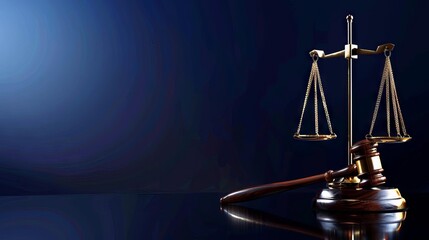 Wall Mural - scales of justice and gavel on blue background law and order concept stronger defense system digital illustration