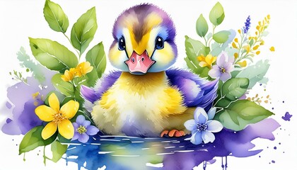 Wall Mural - watercolor baby duck clipart for graphic resources