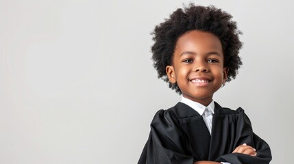 The boy is a judge, a lawyer. On a white background, dream career