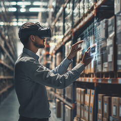 Poster - a warehouse manager using a virtual digital management system technology in modern warehouse