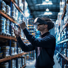 Poster - a warehouse manager using a virtual digital management system technology in modern warehouse