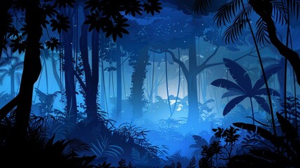 Wall Mural - A dense jungle alive with softly glowing bioluminescent trees.