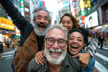 Wall Mural - Group of diverse friends having fun together in the streets of Tokyo, Japan