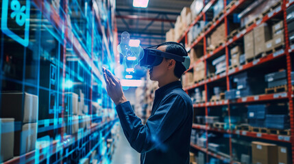 Poster - a warehouse manager using a virtual digital management system technology in modern warehouse