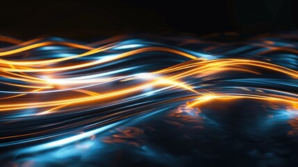 Wall Mural - Abstract background with dynamic light trails forming curved lines on a dark backdrop