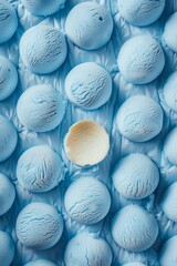 Poster - Aerial View of Pastel Blue Ice Cream Scoops Arranged in a Symmetrical Geometric Pattern