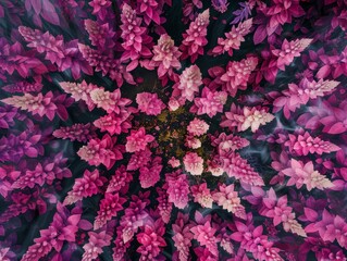 Aufkleber - Symmetrical Aerial View of Intricate Pink and Green Northern Lights with Geometric Patterns
