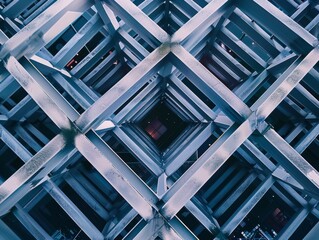 Poster - Intricate Aerial View of Symmetrical Silver Data Servers Highlighting Geometric Patterns and Textures