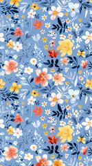 Poster - Collection of colorful floral elements in flat color. Set of spring and summer wild flowers, plants, branches, leaves and herb.