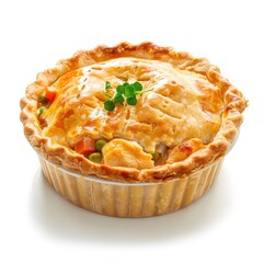 Wall Mural - Front view fragrant chicken pot pie with plain white background and warm light for advertise and presentation isolated on white background  