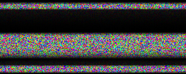 Poster - TV static noise background. Glitched pixelated screen texture. VHS video with black stripes wallpaper. White noise signal grain for poster, banner. Television screen interferences and glitches. Vector