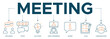© santricon - Meeting banner web icon illustration for business meeting and discussion with communications, topics, solutions, plan and inform