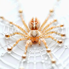 Canvas Print - a spider sitting on a web with beads on it