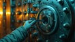 © Lena - Dark bank vault with a person holding a key to a deposit