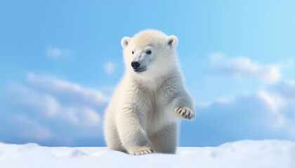 Poster - Cute arctic mammal walking on snow in winter generated by AI