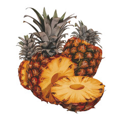 Wall Mural - Pineapple isolated on transparent background old botanical illustration