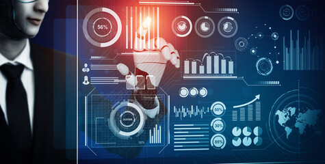 Poster - MLB 3D Rendering futuristic robot technology development, artificial intelligence AI, and machine learning concept. Global robotic bionic science research for future of human life.