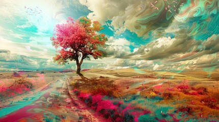  Border protection, Liberty Tree, psychedelic fantasy landscapes painted with bright colors, contemporary digital photo manipulation, HD
