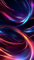 Wall Mural - Abstract image featuring dynamic, colorful light trails in shades of blue, purple, and red against a dark background.
