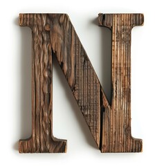 Wall Mural - n capital letter in wood texture isolated on a white background