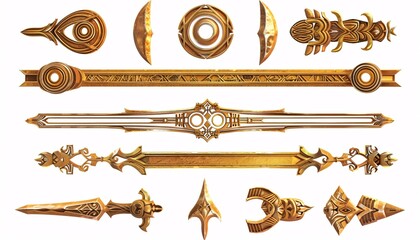 Wall Mural - A set of Egyptian game borders, featuring golden UI frames with ornamental designs. Isolated on a white background and created using Generative AI.
