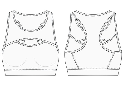 Womens Sport wrap Bra fashion flat sketch template. Sports wear fashion design set  illustration . Front and back views 